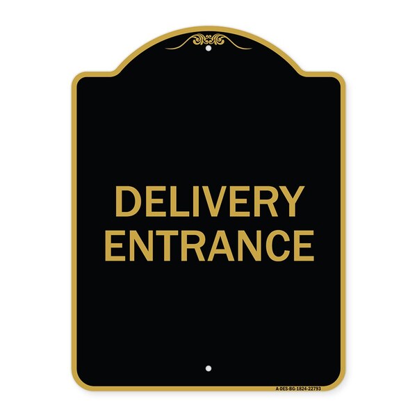 Traffic Entrance Sign Delivery Entrance, Black & Gold Aluminum Sign, 18" x 24", BG-1824-22793
